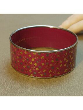 Laurana Gold Red Enamel Bangle Bracelet Leaf Pattern Design Italian Designer